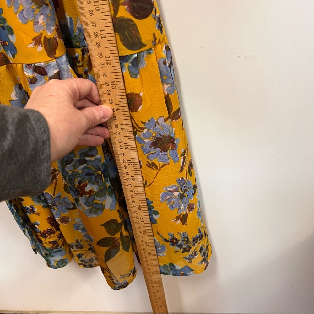 JULIA JORDAN maxi dress mustard yellow blue floral tiered lined chiffon size 16 - Picture 15 of 15